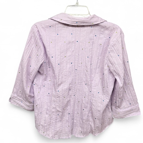 Lemon Grass Studio Lilac Crinkle Button Down Shirt Large Embroidered Polka Dot - Picture 5 of 6